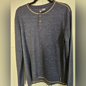 Spyder Men's L Blue Waffle Thermal Knit Long Sleeve Henley Shirt 